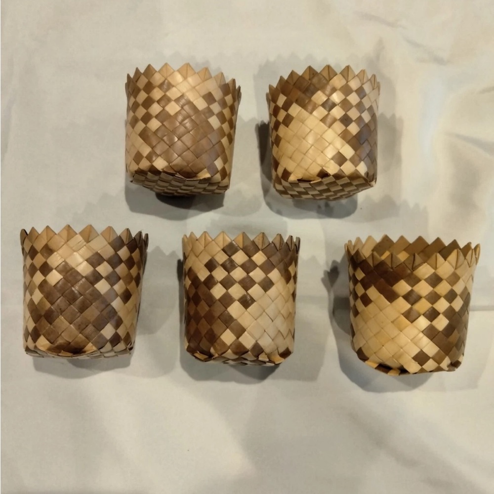 Mini Small Woven Weave Handmade Baskets Tan Brown planters decor set of 5